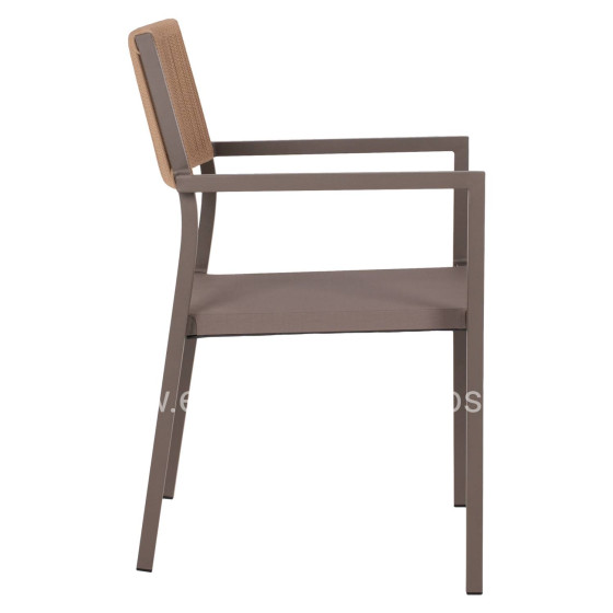 ARMCHAIR ALUMINUM PROFESSIONAL CHAMPAGNE-COLORED WITH PE RATTAN BACK HM5893.03 55.5x58.5x83 cm.