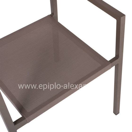 ARMCHAIR ALUMINUM PROFESSIONAL CHAMPAGNE-COLORED WITH PE RATTAN BACK HM5893.03 55.5x58.5x83 cm.