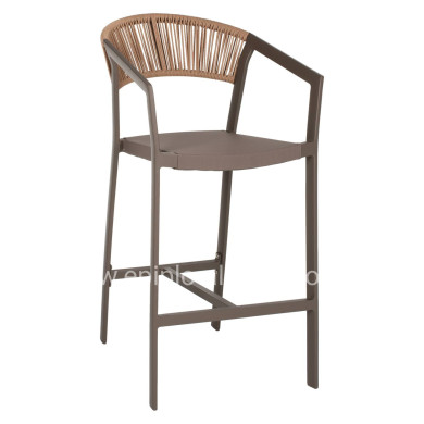 BAR STOOL ALUMINUM WITH ARMS CHAMPAGNE PE RATTAN TEXTLINE WHITE 56x58x105Hcm.HM5892.03