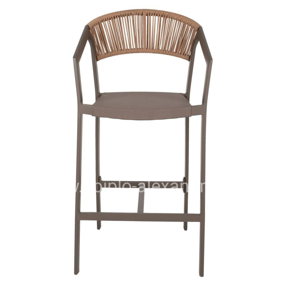 BAR STOOL ALUMINUM WITH ARMS CHAMPAGNE PE RATTAN TEXTLINE WHITE 56x58x105Hcm.HM5892.03