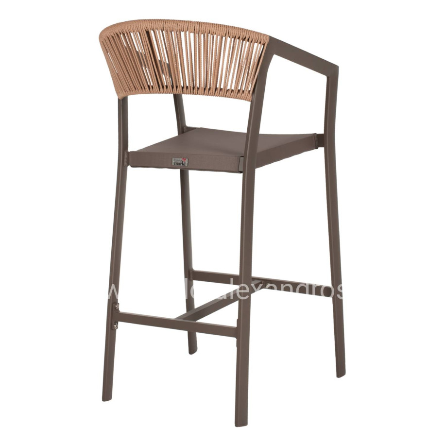 BAR STOOL ALUMINUM WITH ARMS CHAMPAGNE PE RATTAN TEXTLINE WHITE 56x58x105Hcm.HM5892.03