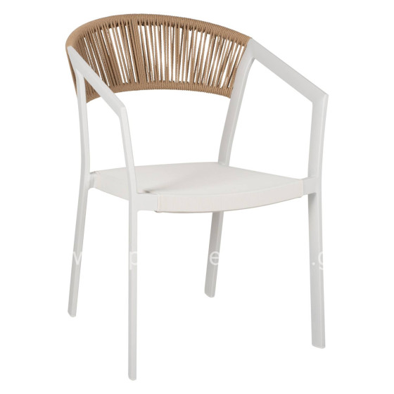 ARMCHAIR ALUMINUM MIRI HM5891.02 WHITE FRAME AND TEXTLINE- BEIGE RATTAN BACKREST 56x60x81,5Hcm.