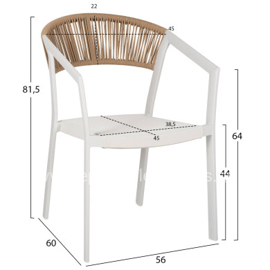 ARMCHAIR ALUMINUM MIRI HM5891.02 WHITE FRAME AND TEXTLINE- BEIGE RATTAN BACKREST 56x60x81,5Hcm.
