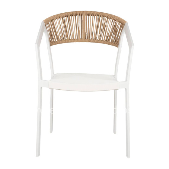 ARMCHAIR ALUMINUM MIRI HM5891.02 WHITE FRAME AND TEXTLINE- BEIGE RATTAN BACKREST 56x60x81,5Hcm.