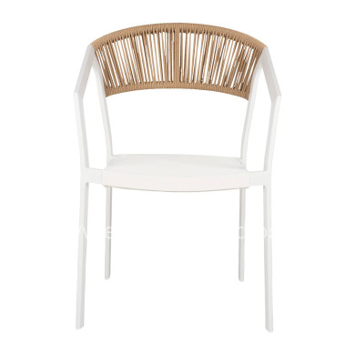 ARMCHAIR ALUMINUM MIRI HM5891.02 WHITE FRAME AND TEXTLINE- BEIGE RATTAN BACKREST 56x60x81,5Hcm.