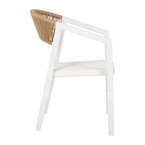ARMCHAIR ALUMINUM MIRI HM5891.02 WHITE FRAME AND TEXTLINE- BEIGE RATTAN BACKREST 56x60x81,5Hcm.