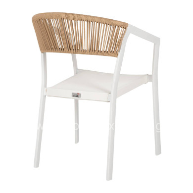 ARMCHAIR ALUMINUM MIRI HM5891.02 WHITE FRAME AND TEXTLINE- BEIGE RATTAN BACKREST 56x60x81,5Hcm.