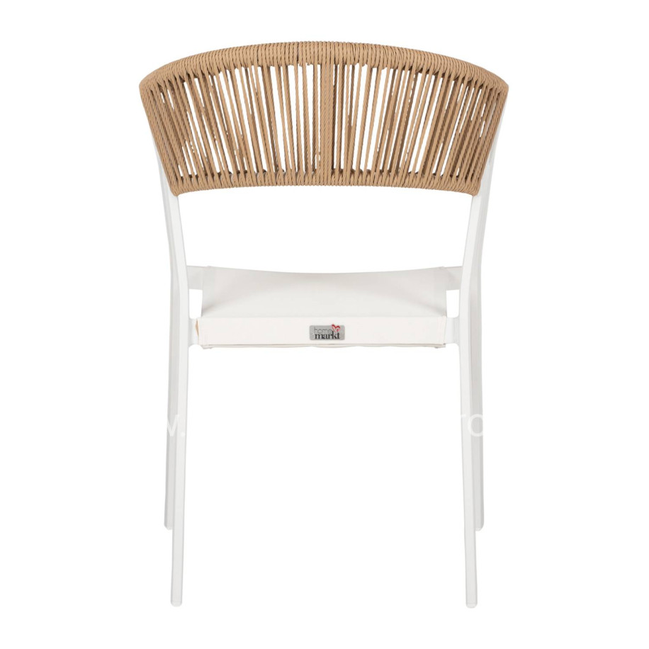 ARMCHAIR ALUMINUM MIRI HM5891.02 WHITE FRAME AND TEXTLINE- BEIGE RATTAN BACKREST 56x60x81,5Hcm.