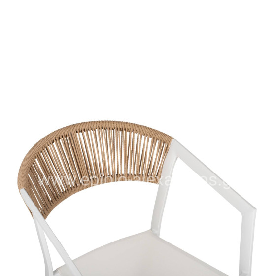 ARMCHAIR ALUMINUM MIRI HM5891.02 WHITE FRAME AND TEXTLINE- BEIGE RATTAN BACKREST 56x60x81,5Hcm.