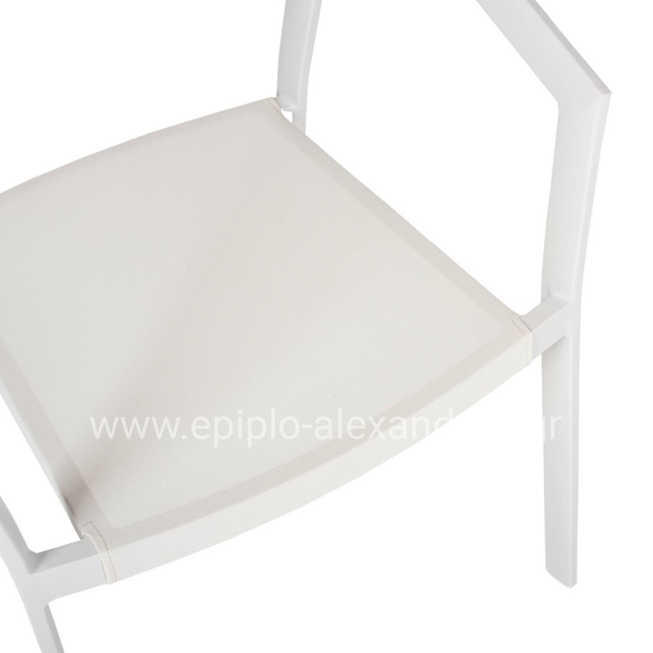 ARMCHAIR ALUMINUM MIRI HM5891.02 WHITE FRAME AND TEXTLINE- BEIGE RATTAN BACKREST 56x60x81,5Hcm.
