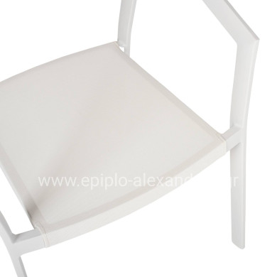 ARMCHAIR ALUMINUM MIRI HM5891.02 WHITE FRAME AND TEXTLINE- BEIGE RATTAN BACKREST 56x60x81,5Hcm.
