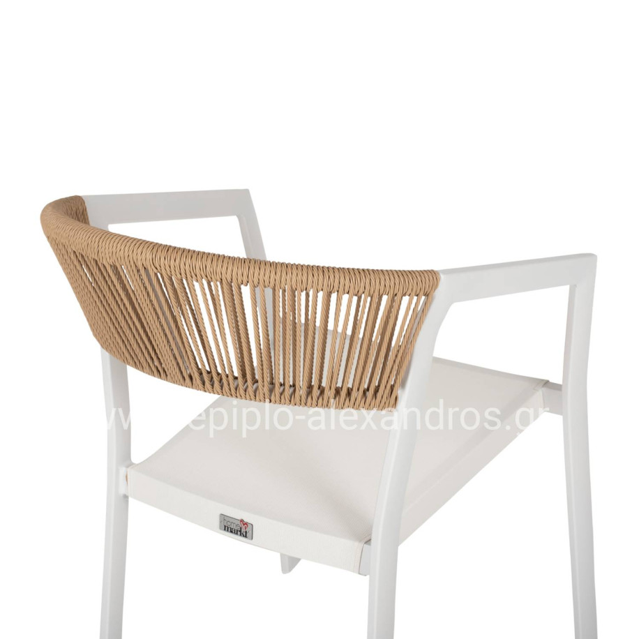 ARMCHAIR ALUMINUM MIRI HM5891.02 WHITE FRAME AND TEXTLINE- BEIGE RATTAN BACKREST 56x60x81,5Hcm.