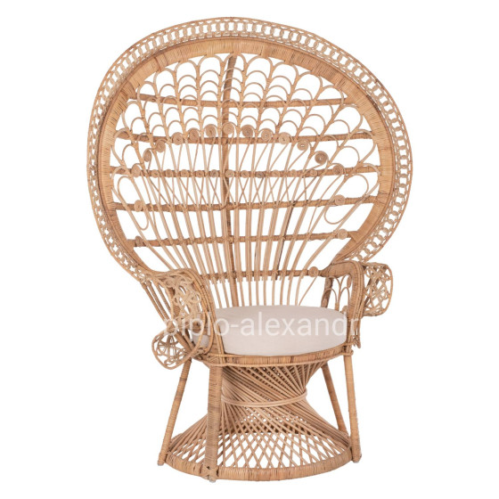 ARMCHAIR ROYAL PEACOCK HM9342 RATTAN IN NATURAL- CUSHION BEIGE 114x72x150Hcm.