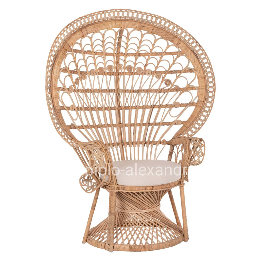 ARMCHAIR ROYAL PEACOCK HM9342 RATTAN IN NATURAL- CUSHION BEIGE 114x72x150Hcm.