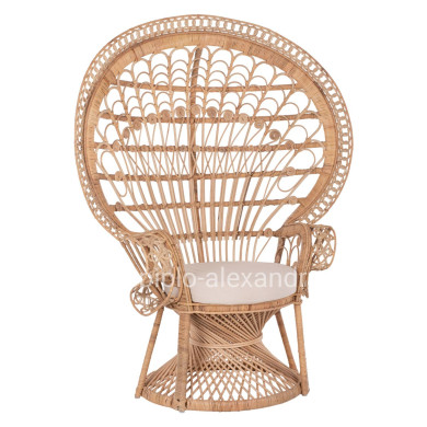 ARMCHAIR ROYAL PEACOCK HM9342 RATTAN IN NATURAL- CUSHION BEIGE 114x72x150Hcm.