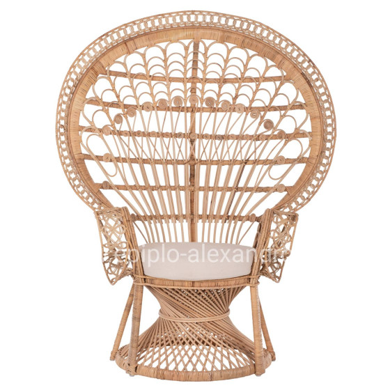 ARMCHAIR ROYAL PEACOCK HM9342 RATTAN IN NATURAL- CUSHION BEIGE 114x72x150Hcm.