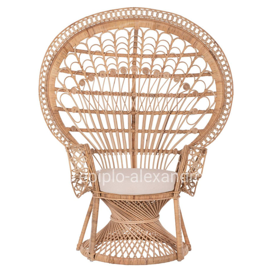 ARMCHAIR ROYAL PEACOCK HM9342 RATTAN IN NATURAL- CUSHION BEIGE 114x72x150Hcm.