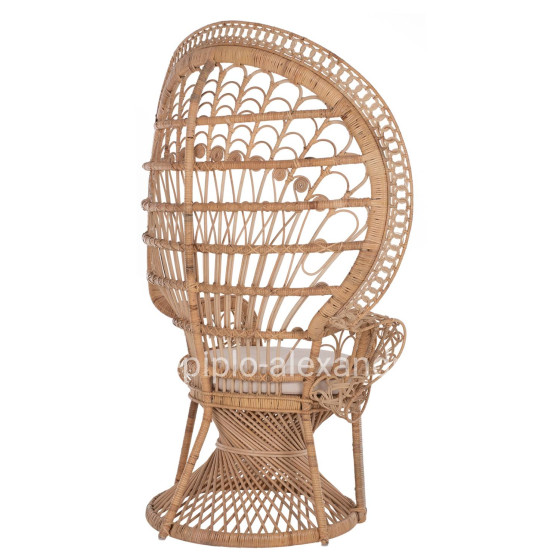 ARMCHAIR ROYAL PEACOCK HM9342 RATTAN IN NATURAL- CUSHION BEIGE 114x72x150Hcm.