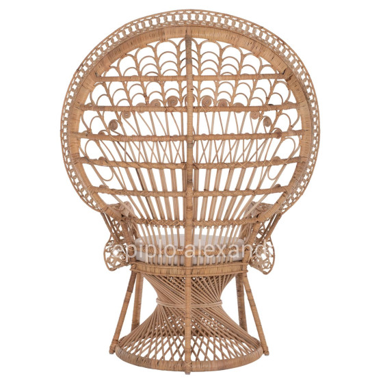 ARMCHAIR ROYAL PEACOCK HM9342 RATTAN IN NATURAL- CUSHION BEIGE 114x72x150Hcm.