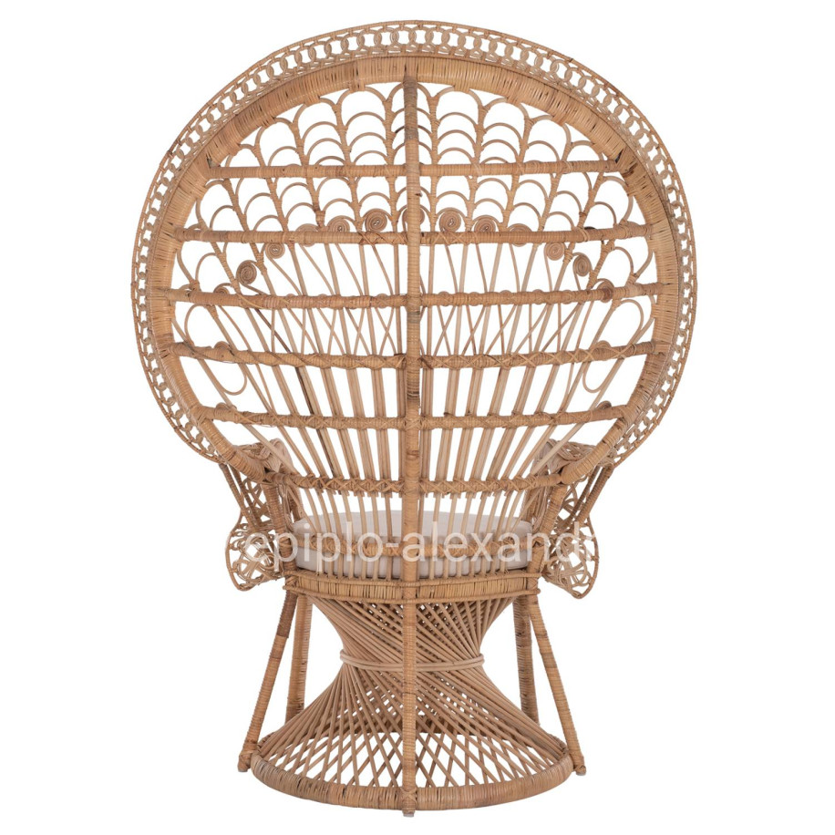 ARMCHAIR ROYAL PEACOCK HM9342 RATTAN IN NATURAL- CUSHION BEIGE 114x72x150Hcm.
