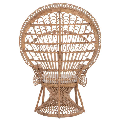 ARMCHAIR ROYAL PEACOCK HM9342 RATTAN IN NATURAL- CUSHION BEIGE 114x72x150Hcm.