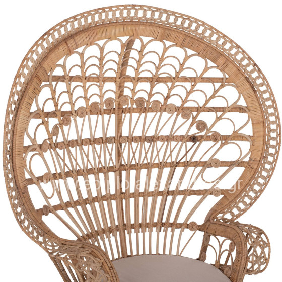 ARMCHAIR ROYAL PEACOCK HM9342 RATTAN IN NATURAL- CUSHION BEIGE 114x72x150Hcm.