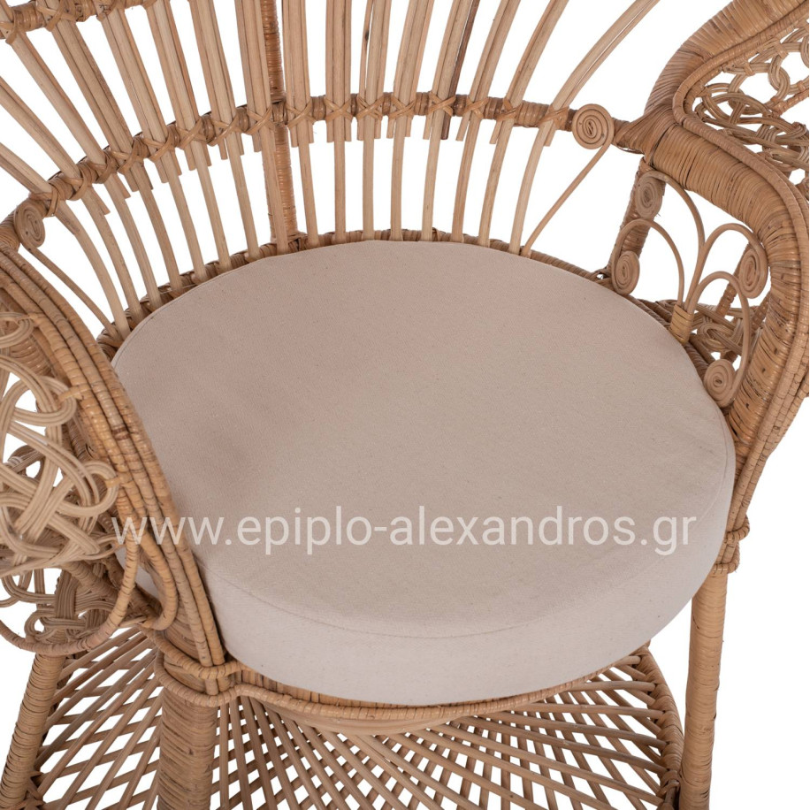 ARMCHAIR ROYAL PEACOCK HM9342 RATTAN IN NATURAL- CUSHION BEIGE 114x72x150Hcm.
