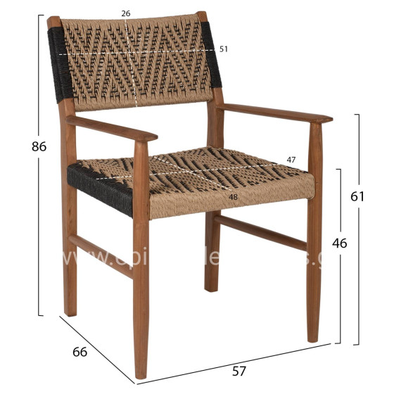 DINING ARMCHAIR TEAK WOOD SYNTHETIC ROPE 58x67x83Hcm.HM9383.01