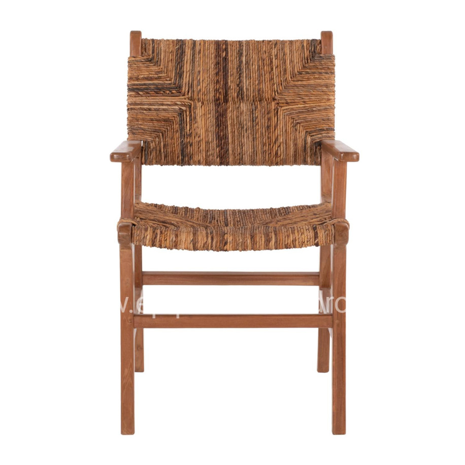 DINING ARMCHAIR TEAK WOOD & RUSH MATTING WALNUT-BEIGE HM9400.01 54x58x86,5 cm.