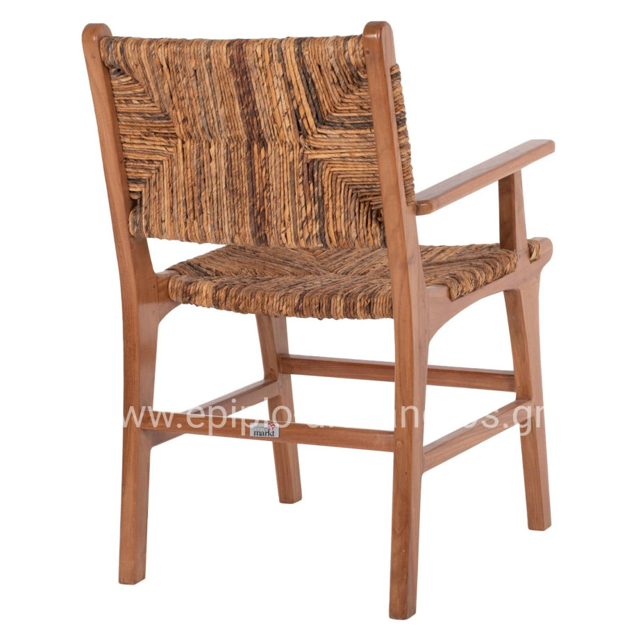 DINING ARMCHAIR TEAK WOOD & RUSH MATTING WALNUT-BEIGE HM9400.01 54x58x86,5 cm.