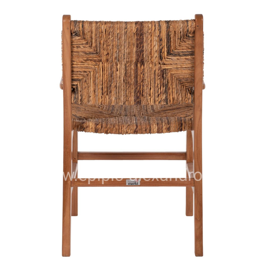 DINING ARMCHAIR TEAK WOOD & RUSH MATTING WALNUT-BEIGE HM9400.01 54x58x86,5 cm.