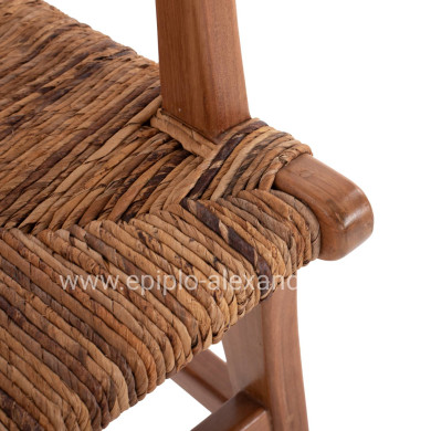 DINING ARMCHAIR TEAK WOOD & RUSH MATTING WALNUT-BEIGE HM9400.01 54x58x86,5 cm.