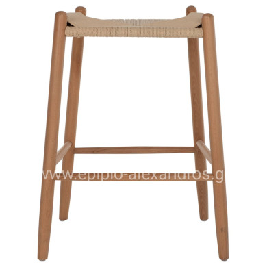 BAR STOOL MEDIUM HEIGHT BEECH WOOD-ROPE 44x46x65Hcm.HM9321.01