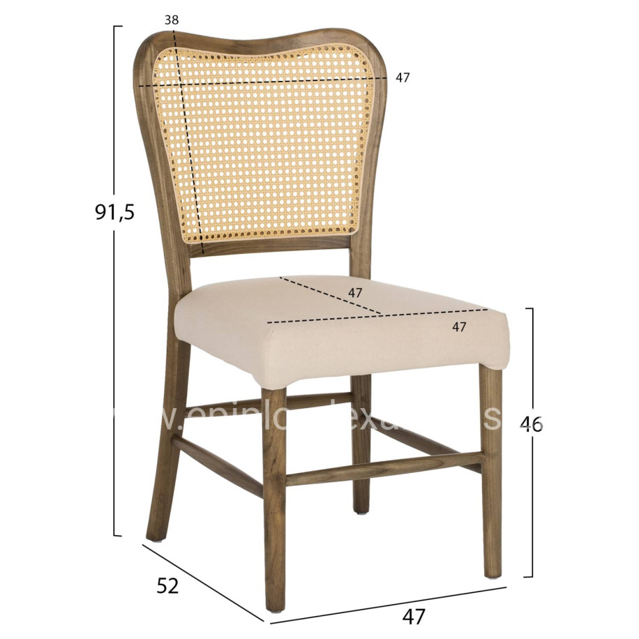 CHAIR TOON WOOD RATTAN BACK FABRIC SEAT HM9406.04 47x52x91.5Hcm.
