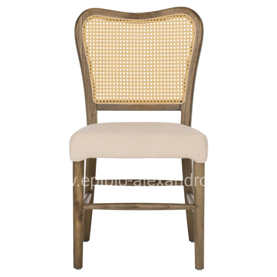 CHAIR TOON WOOD RATTAN BACK FABRIC SEAT HM9406.04 47x52x91.5Hcm.