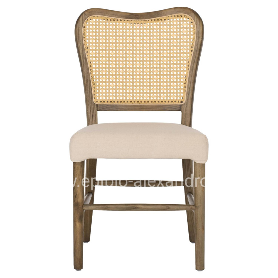 CHAIR TOON WOOD RATTAN BACK FABRIC SEAT HM9406.04 47x52x91.5Hcm.
