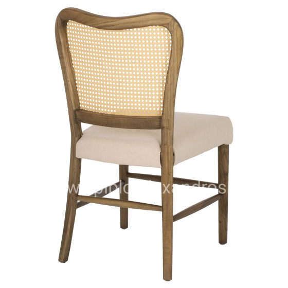 CHAIR TOON WOOD RATTAN BACK FABRIC SEAT HM9406.04 47x52x91.5Hcm.