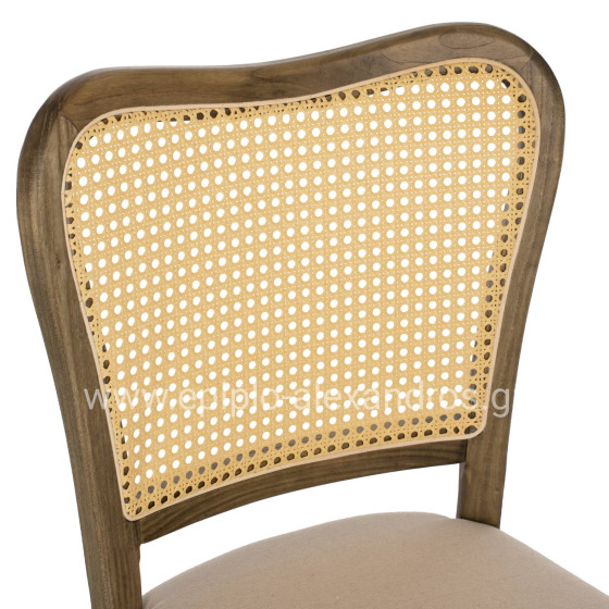 CHAIR TOON WOOD RATTAN BACK FABRIC SEAT HM9406.04 47x52x91.5Hcm.