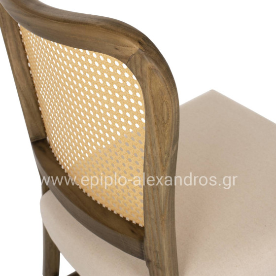 CHAIR TOON WOOD RATTAN BACK FABRIC SEAT HM9406.04 47x52x91.5Hcm.