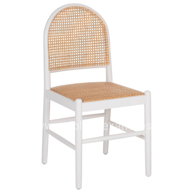 CHAIR BEECH WOOD WHITE-RATTAN BEIGE HM9407.03 43x50x87Hcm.
