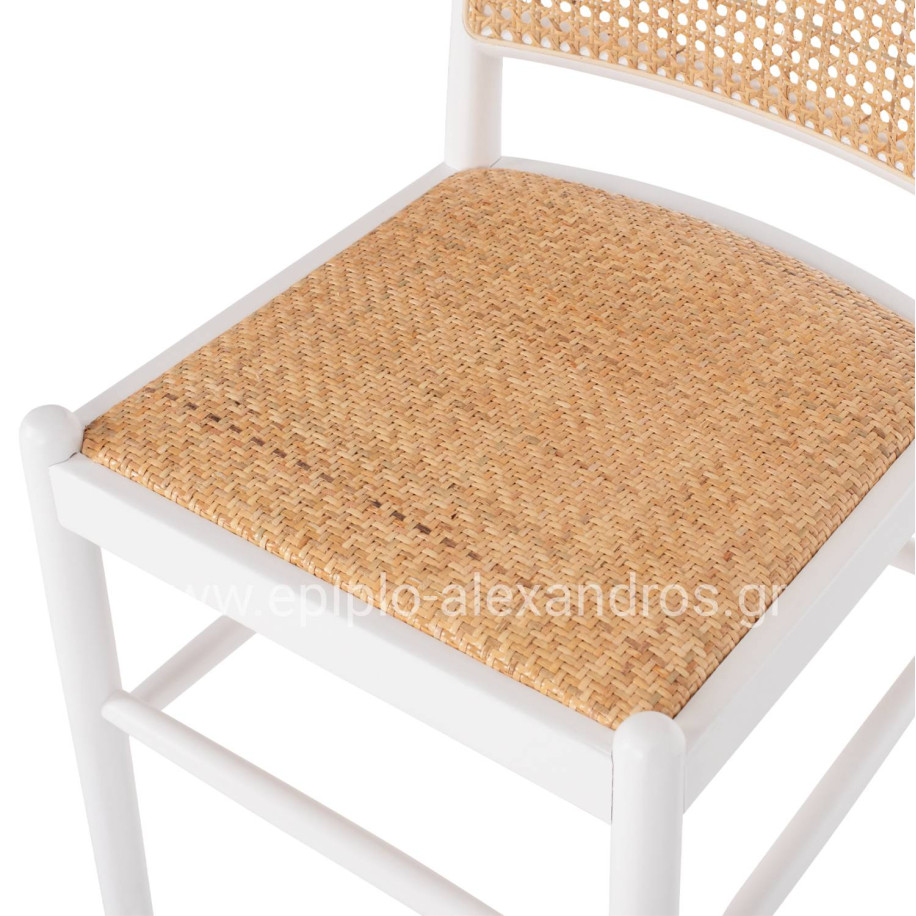 CHAIR BEECH WOOD WHITE-RATTAN BEIGE HM9407.03 43x50x87Hcm.
