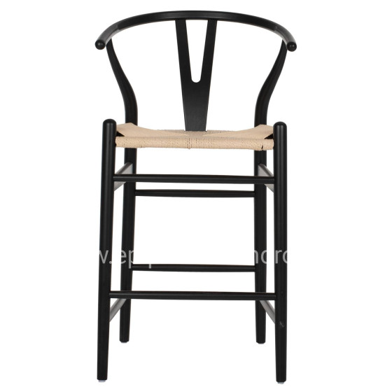 BAR STOOL BRAVE HM9405.02 WITH WISHBONE BACK BEECH WOOD BLACK--WHITE ROPE 48x53x100Hcm.
