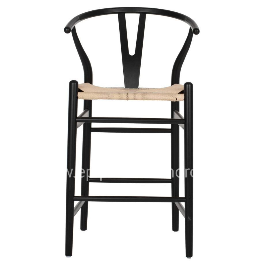BAR STOOL BRAVE HM9405.02 WITH WISHBONE BACK BEECH WOOD BLACK--WHITE ROPE 48x53x100Hcm.