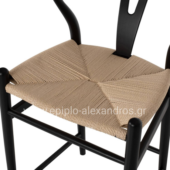 BAR STOOL BRAVE HM9405.02 WITH WISHBONE BACK BEECH WOOD BLACK--WHITE ROPE 48x53x100Hcm.