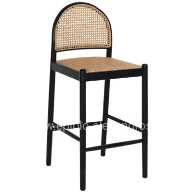 BAR STOOL BEECH WOOD BLACK RATTAN BEIGE 46Χ48Χ94Hcm.HM9408.02