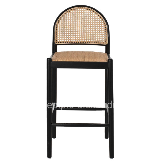 BAR STOOL BEECH WOOD BLACK RATTAN BEIGE 46Χ48Χ94Hcm.HM9408.02
