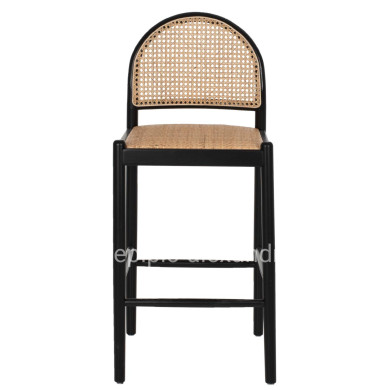 BAR STOOL BEECH WOOD BLACK RATTAN BEIGE 46Χ48Χ94Hcm.HM9408.02