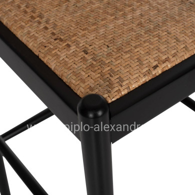 BAR STOOL BEECH WOOD BLACK RATTAN BEIGE 46Χ48Χ94Hcm.HM9408.02