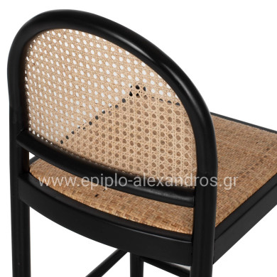 BAR STOOL BEECH WOOD BLACK RATTAN BEIGE 46Χ48Χ94Hcm.HM9408.02