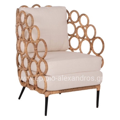 ΑRMCHAIR RINGER FB99341 RATTAN-METAL NATURAL COLOR 65x69x86H cm.